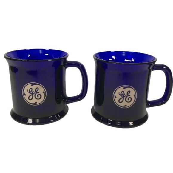General Electric GE Cobalt Blue Glass Coffee Mug Cup Advertising USA Vintage